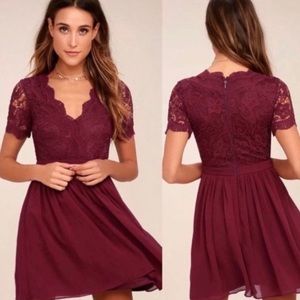 Lulu’s Angel in Disguise Lace Skater Dress Burgundy Red Size Small NWT